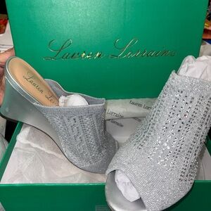 Lauren Lorraine Glittering Silver Mules